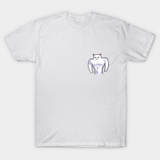 white Cat meme Buff power up T-Shirt